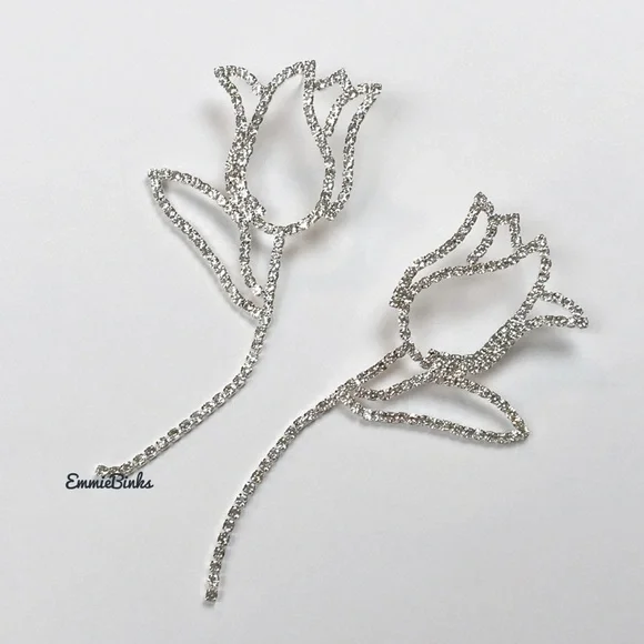 New For Love and Lemons Rhinestone Tulip Statement Earrings - Picture 4 of 11